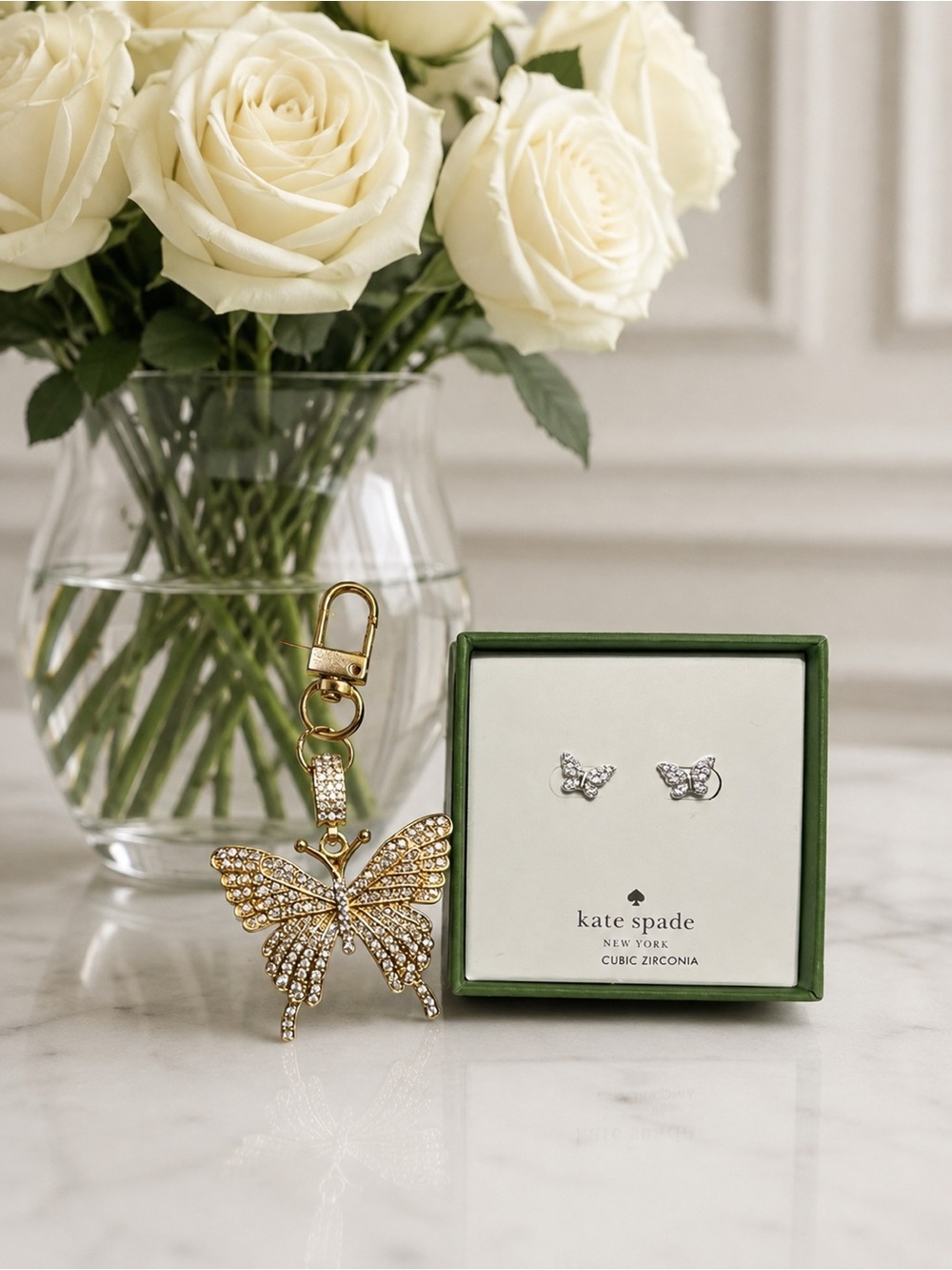 Butterfly Bundle Kate Spade Silver Butterfly Studs & Gold Bag Charm